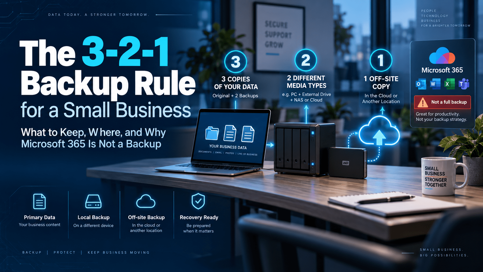 The 3-2-1 Backup Rule for a Small Business: What to Keep, Where, and Why Microsoft 365 Is Not a Backup