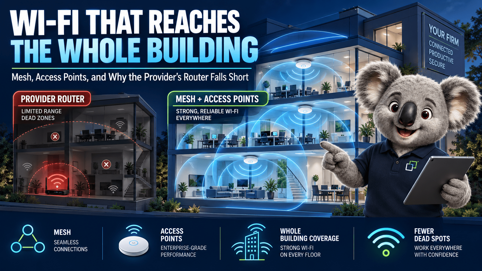Wi-Fi That Reaches the Whole Building: Mesh, Access Points, and Why the Provider’s Router Falls Short